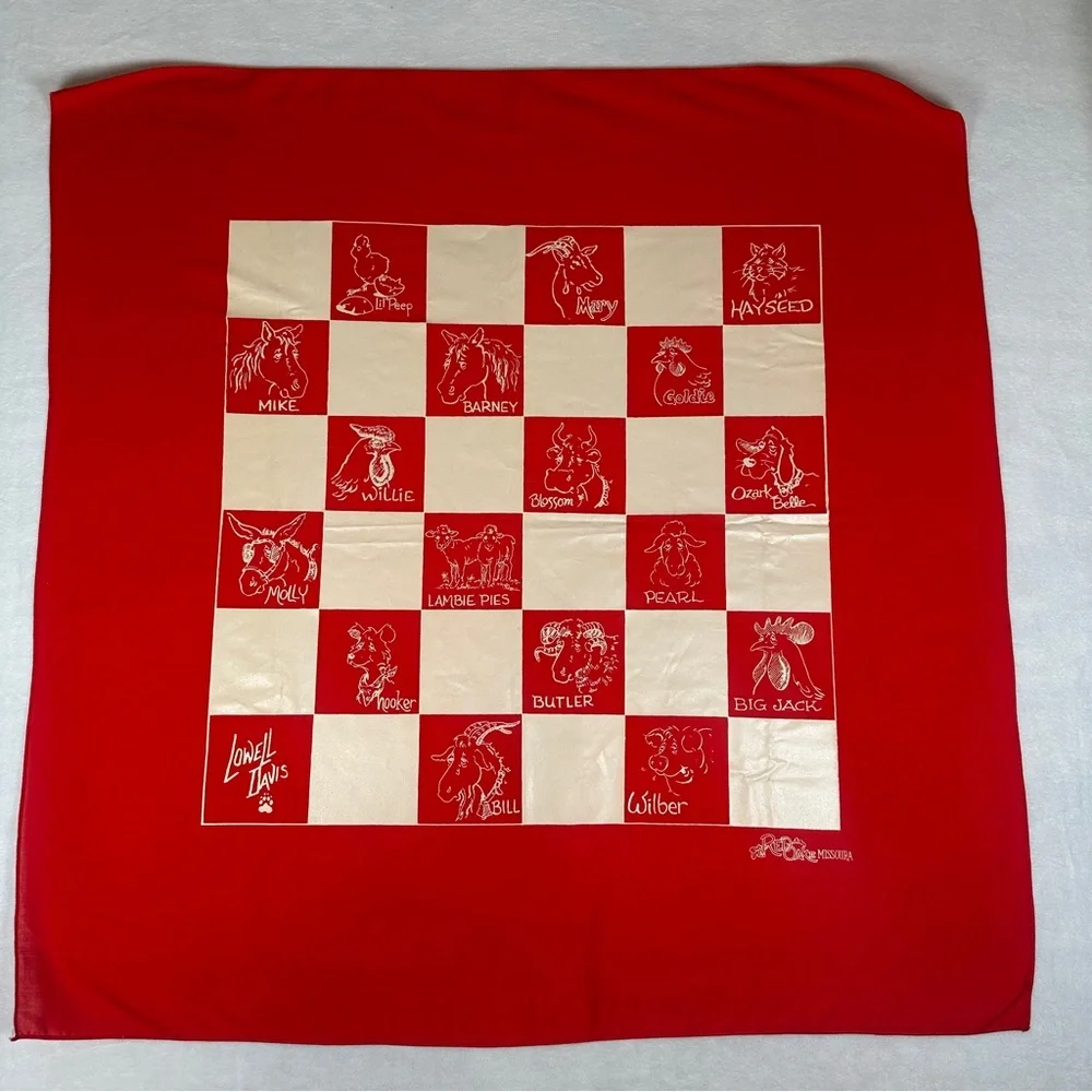 Vintage Scarf‎ Red White bandanna neck scarf bag farm animal country